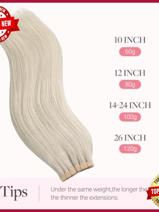 20in Tape-In Human Hair Extensions, 100g 40pcs, Straight Seamless